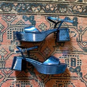 Zara metallic blue platform sandals
